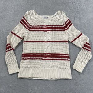 Liz Claiborne Simply Liz Long Sleeve Knit Sweater Women Large White Red Stripe